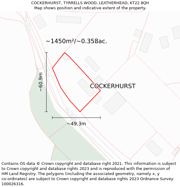 COCKERHURST, TYRRELLS WOOD, LEATHERHEAD, KT22 8QH: Plot and title map