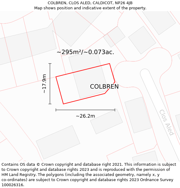 COLBREN, CLOS ALED, CALDICOT, NP26 4JB: Plot and title map