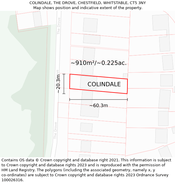 COLINDALE, THE DROVE, CHESTFIELD, WHITSTABLE, CT5 3NY: Plot and title map