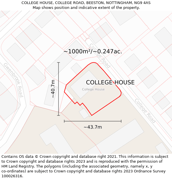 COLLEGE HOUSE, COLLEGE ROAD, BEESTON, NOTTINGHAM, NG9 4AS: Plot and title map