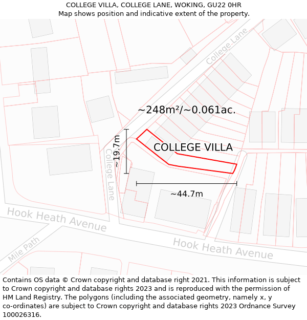 COLLEGE VILLA, COLLEGE LANE, WOKING, GU22 0HR: Plot and title map