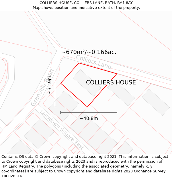 COLLIERS HOUSE, COLLIERS LANE, BATH, BA1 8AY: Plot and title map