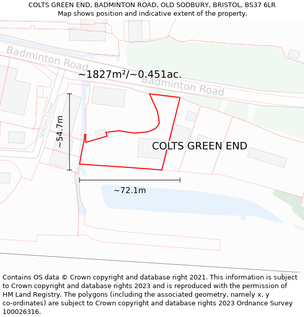 COLTS GREEN END, BADMINTON ROAD, OLD SODBURY, BRISTOL, BS37 6LR: Plot and title map