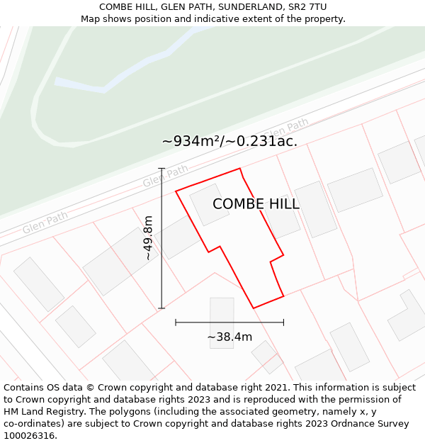 COMBE HILL, GLEN PATH, SUNDERLAND, SR2 7TU: Plot and title map