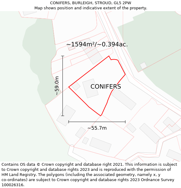 CONIFERS, BURLEIGH, STROUD, GL5 2PW: Plot and title map