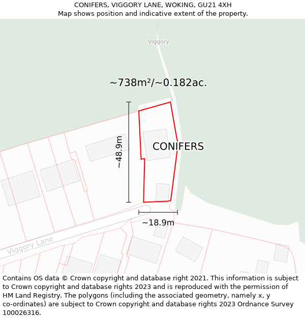 CONIFERS, VIGGORY LANE, WOKING, GU21 4XH: Plot and title map