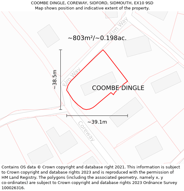 COOMBE DINGLE, COREWAY, SIDFORD, SIDMOUTH, EX10 9SD: Plot and title map