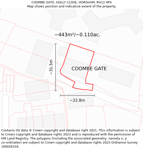 COOMBE GATE, HOLLY CLOSE, HORSHAM, RH12 4PA: Plot and title map