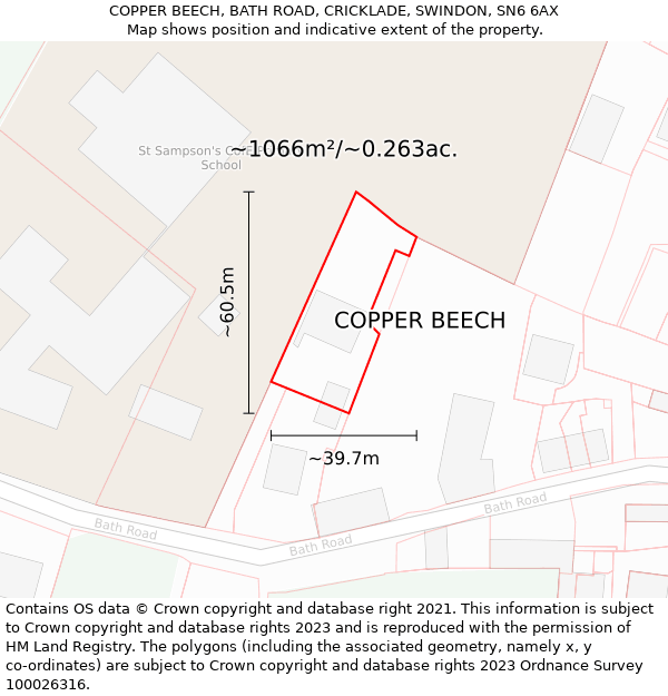 COPPER BEECH, BATH ROAD, CRICKLADE, SWINDON, SN6 6AX: Plot and title map