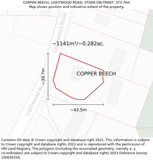 COPPER BEECH, LIGHTWOOD ROAD, STOKE-ON-TRENT, ST3 7HA: Plot and title map