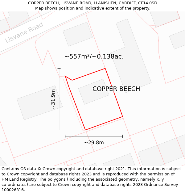 COPPER BEECH, LISVANE ROAD, LLANISHEN, CARDIFF, CF14 0SD: Plot and title map
