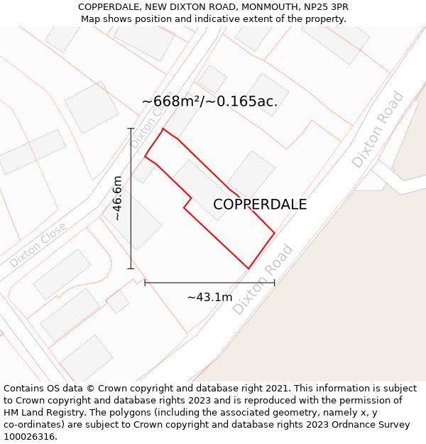 COPPERDALE, NEW DIXTON ROAD, MONMOUTH, NP25 3PR: Plot and title map