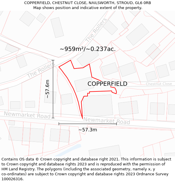 COPPERFIELD, CHESTNUT CLOSE, NAILSWORTH, STROUD, GL6 0RB: Plot and title map