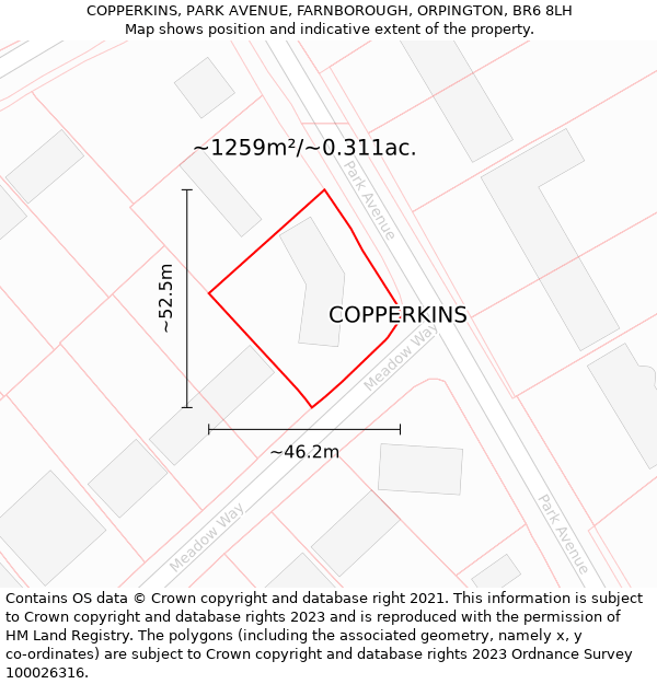 COPPERKINS, PARK AVENUE, FARNBOROUGH, ORPINGTON, BR6 8LH: Plot and title map