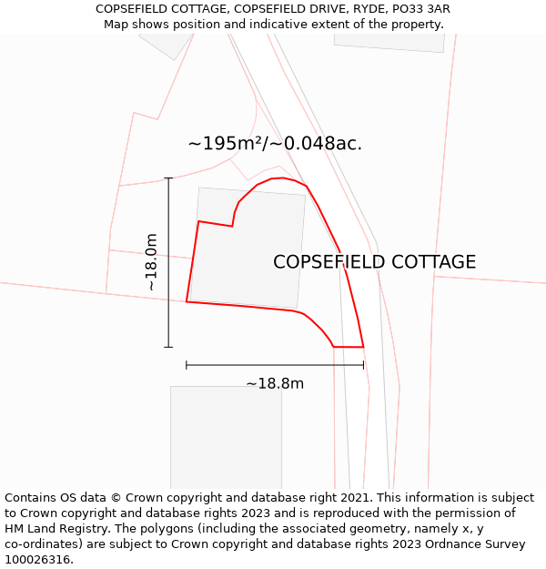 COPSEFIELD COTTAGE, COPSEFIELD DRIVE, RYDE, PO33 3AR: Plot and title map