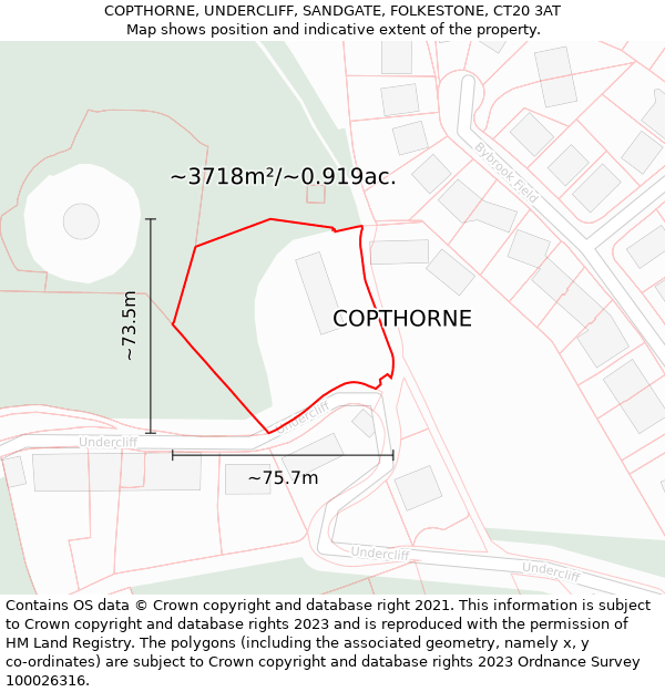 COPTHORNE, UNDERCLIFF, SANDGATE, FOLKESTONE, CT20 3AT: Plot and title map