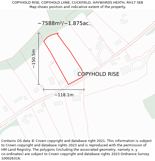 COPYHOLD RISE, COPYHOLD LANE, CUCKFIELD, HAYWARDS HEATH, RH17 5EB: Plot and title map