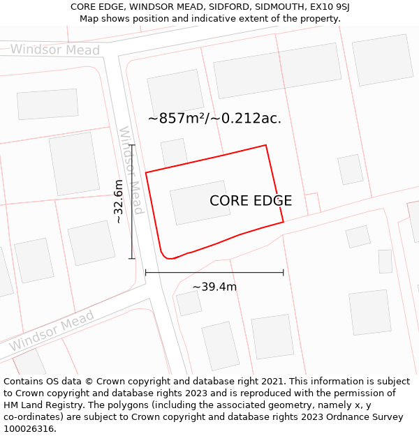 CORE EDGE, WINDSOR MEAD, SIDFORD, SIDMOUTH, EX10 9SJ: Plot and title map