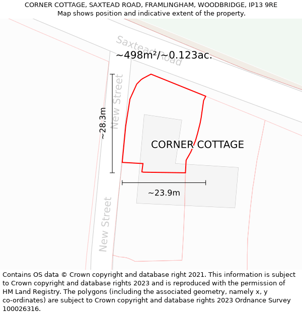 CORNER COTTAGE, SAXTEAD ROAD, FRAMLINGHAM, WOODBRIDGE, IP13 9RE: Plot and title map