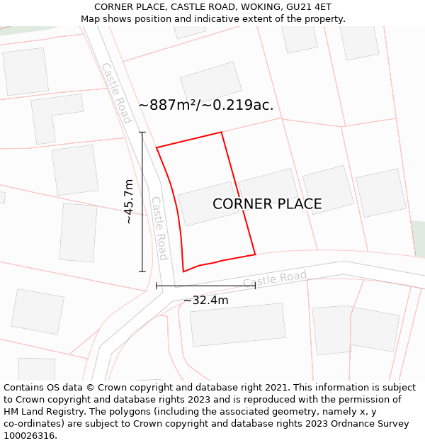 CORNER PLACE, CASTLE ROAD, WOKING, GU21 4ET: Plot and title map