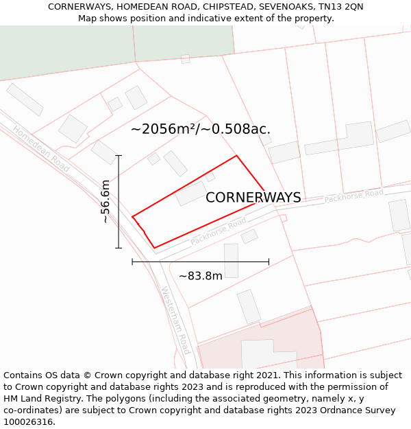 CORNERWAYS, HOMEDEAN ROAD, CHIPSTEAD, SEVENOAKS, TN13 2QN: Plot and title map