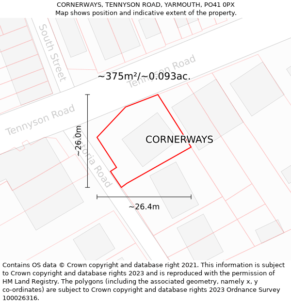 CORNERWAYS, TENNYSON ROAD, YARMOUTH, PO41 0PX: Plot and title map