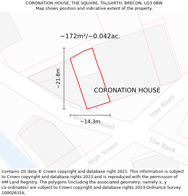 CORONATION HOUSE, THE SQUARE, TALGARTH, BRECON, LD3 0BW: Plot and title map