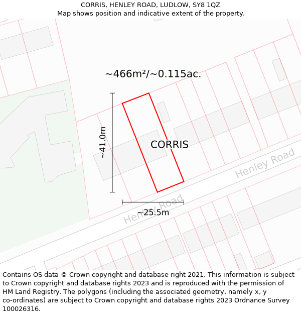 CORRIS, HENLEY ROAD, LUDLOW, SY8 1QZ: Plot and title map