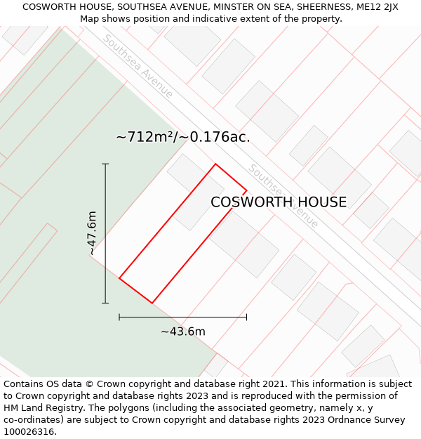 COSWORTH HOUSE, SOUTHSEA AVENUE, MINSTER ON SEA, SHEERNESS, ME12 2JX: Plot and title map