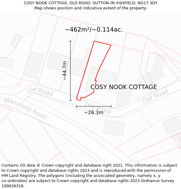 COSY NOOK COTTAGE, OLD ROAD, SUTTON-IN-ASHFIELD, NG17 3DY: Plot and title map