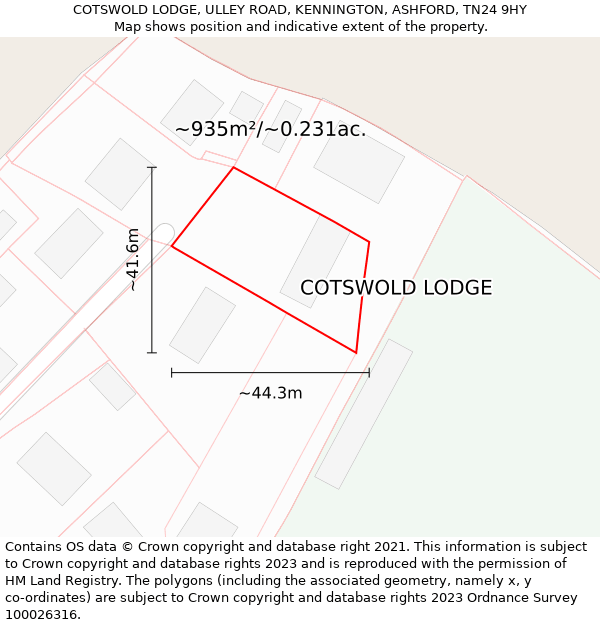 COTSWOLD LODGE, ULLEY ROAD, KENNINGTON, ASHFORD, TN24 9HY: Plot and title map