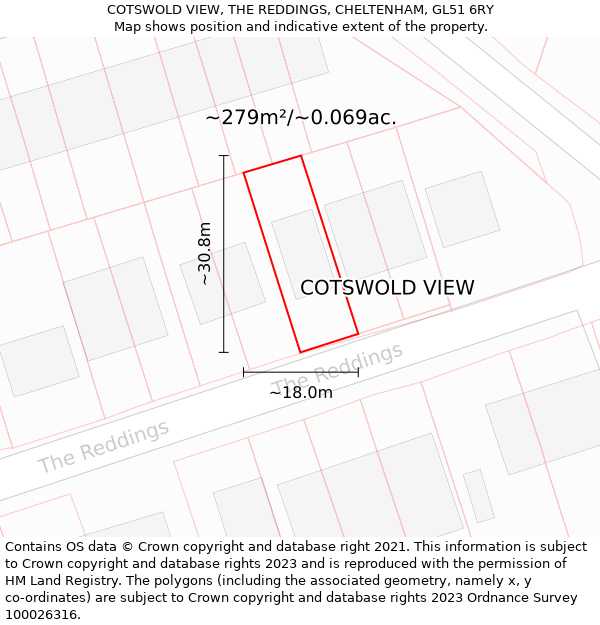COTSWOLD VIEW, THE REDDINGS, CHELTENHAM, GL51 6RY: Plot and title map