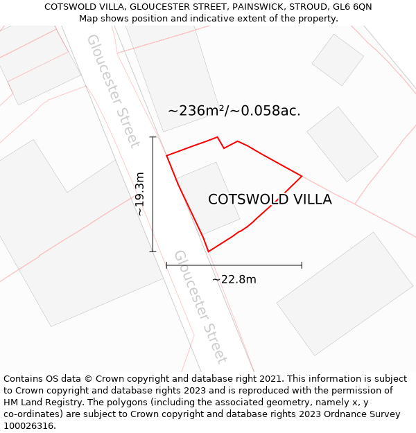 COTSWOLD VILLA, GLOUCESTER STREET, PAINSWICK, STROUD, GL6 6QN: Plot and title map