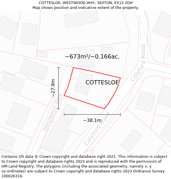 COTTESLOE, WESTWOOD WAY, SEATON, EX12 2DH: Plot and title map