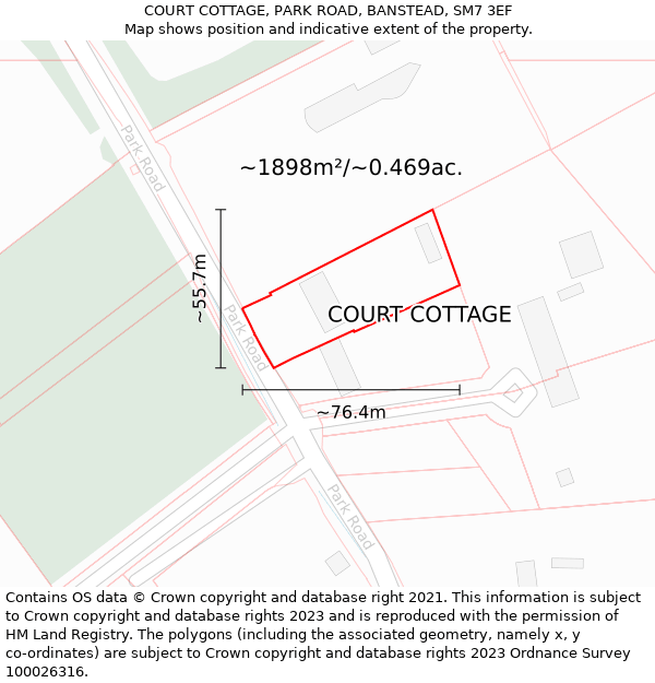 COURT COTTAGE, PARK ROAD, BANSTEAD, SM7 3EF: Plot and title map