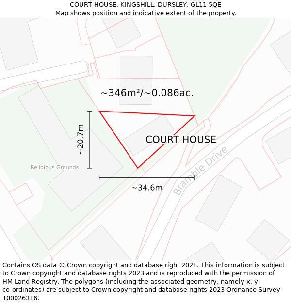 COURT HOUSE, KINGSHILL, DURSLEY, GL11 5QE: Plot and title map