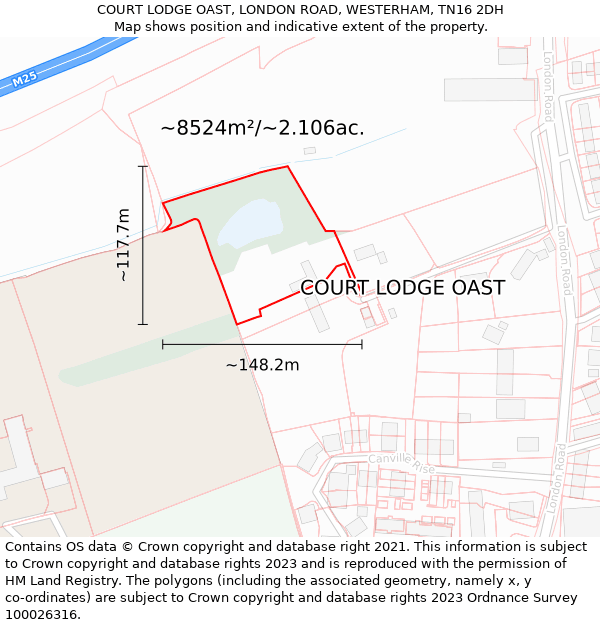 COURT LODGE OAST, LONDON ROAD, WESTERHAM, TN16 2DH: Plot and title map