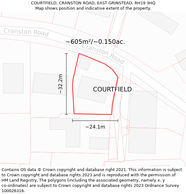 COURTFIELD, CRANSTON ROAD, EAST GRINSTEAD, RH19 3HQ: Plot and title map