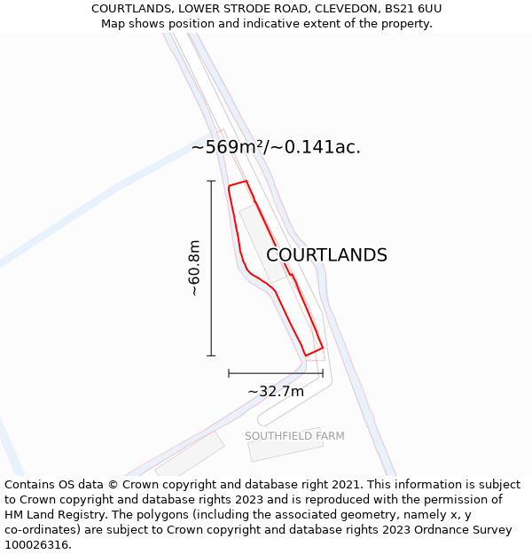 COURTLANDS, LOWER STRODE ROAD, CLEVEDON, BS21 6UU: Plot and title map