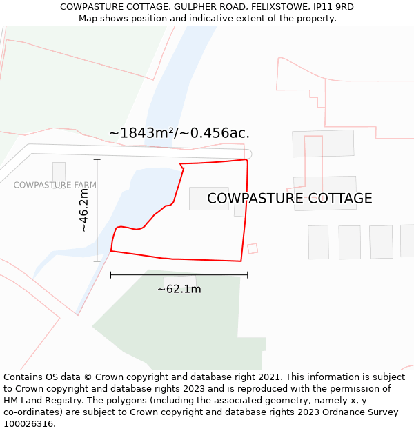 COWPASTURE COTTAGE, GULPHER ROAD, FELIXSTOWE, IP11 9RD: Plot and title map