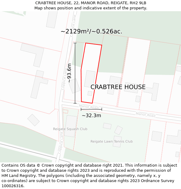 CRABTREE HOUSE, 22, MANOR ROAD, REIGATE, RH2 9LB: Plot and title map