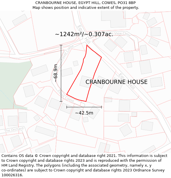 CRANBOURNE HOUSE, EGYPT HILL, COWES, PO31 8BP: Plot and title map