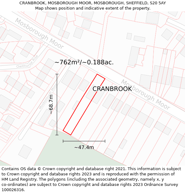 CRANBROOK, MOSBOROUGH MOOR, MOSBOROUGH, SHEFFIELD, S20 5AY: Plot and title map