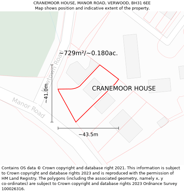 CRANEMOOR HOUSE, MANOR ROAD, VERWOOD, BH31 6EE: Plot and title map