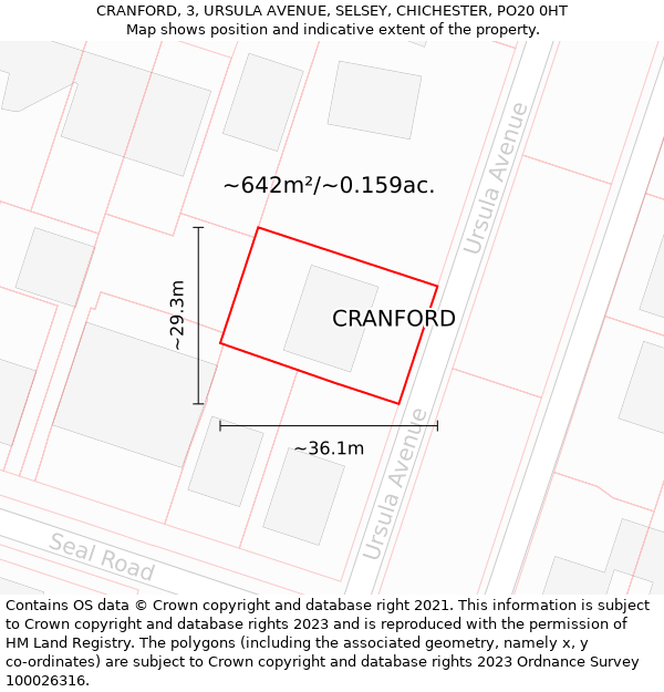 CRANFORD, 3, URSULA AVENUE, SELSEY, CHICHESTER, PO20 0HT: Plot and title map