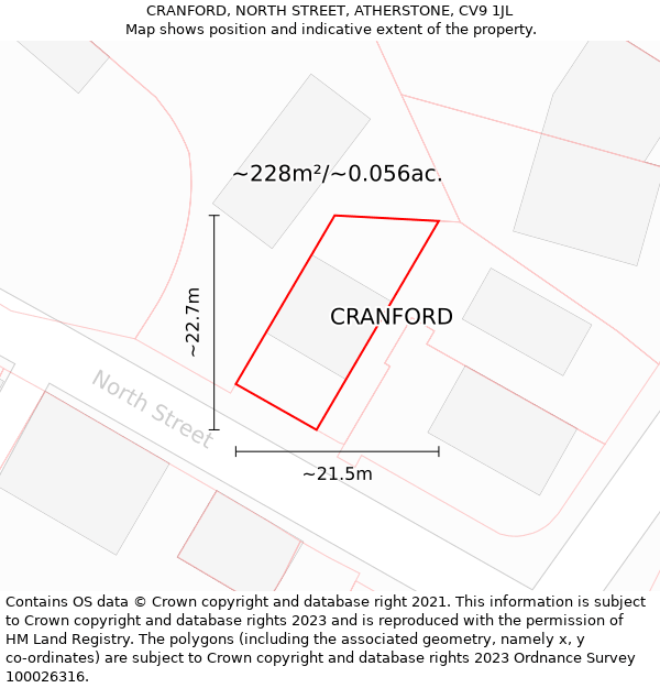 CRANFORD, NORTH STREET, ATHERSTONE, CV9 1JL: Plot and title map