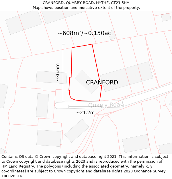 CRANFORD, QUARRY ROAD, HYTHE, CT21 5HA: Plot and title map