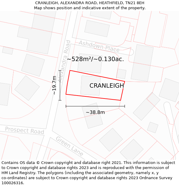 CRANLEIGH, ALEXANDRA ROAD, HEATHFIELD, TN21 8EH: Plot and title map