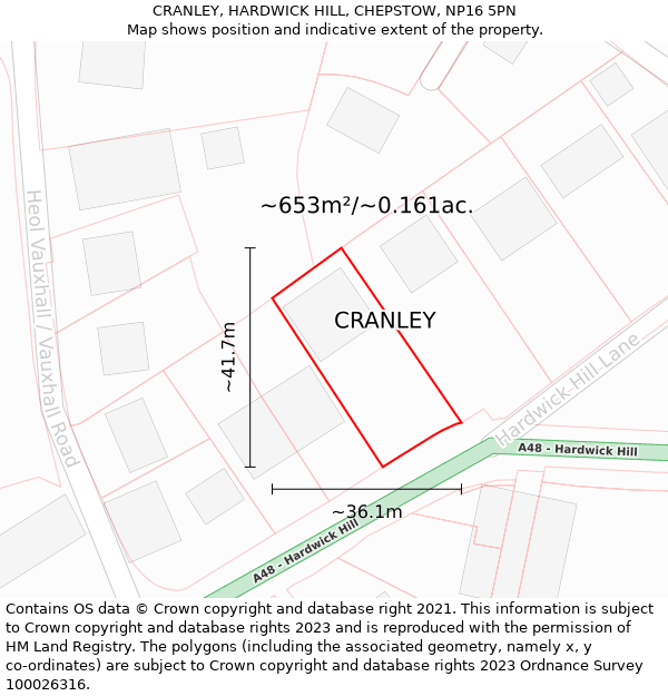 CRANLEY, HARDWICK HILL, CHEPSTOW, NP16 5PN: Plot and title map