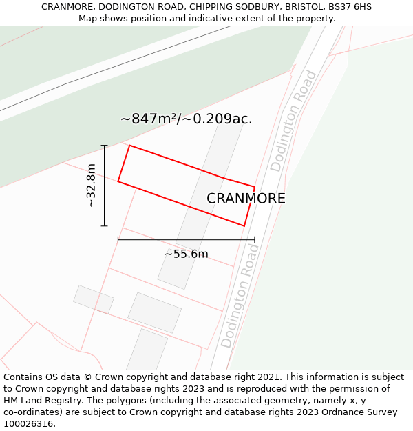 CRANMORE, DODINGTON ROAD, CHIPPING SODBURY, BRISTOL, BS37 6HS: Plot and title map